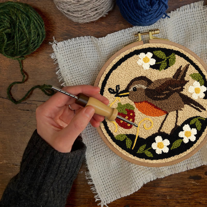 Strawberry Bird Punch Needle Kit - Diy Needle Yarn Craft | Beginner Handmade Art - image 5