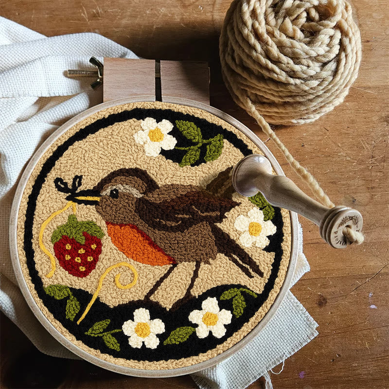 Strawberry Bird Punch Needle Kit - Diy Needle Yarn Craft | Beginner Handmade Art - image 7