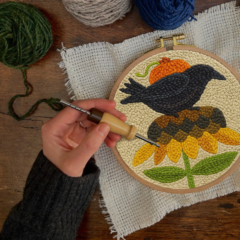 Floral Raven Punch Needle Kit - Handmade Bird Craft | Home Hanging Decor - image 4