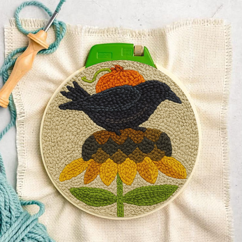 Floral Raven Punch Needle Kit - Handmade Bird Craft | Home Hanging Decor - image 6