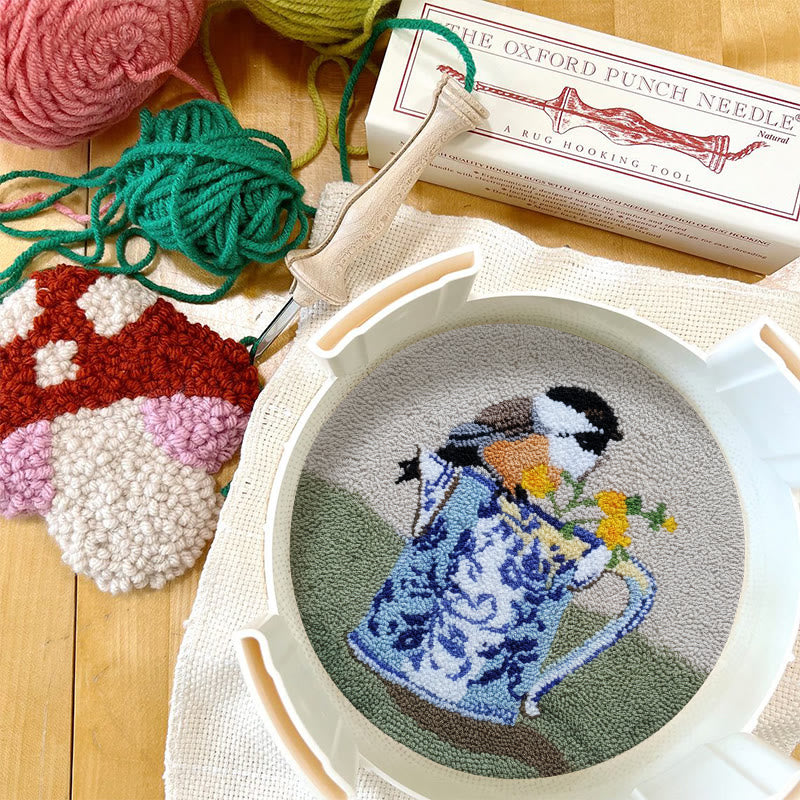  Bird With Teapot Punch Needle Kit - Lovely Bird Handicraft |  Diy Decorative Hoop Art - image 7