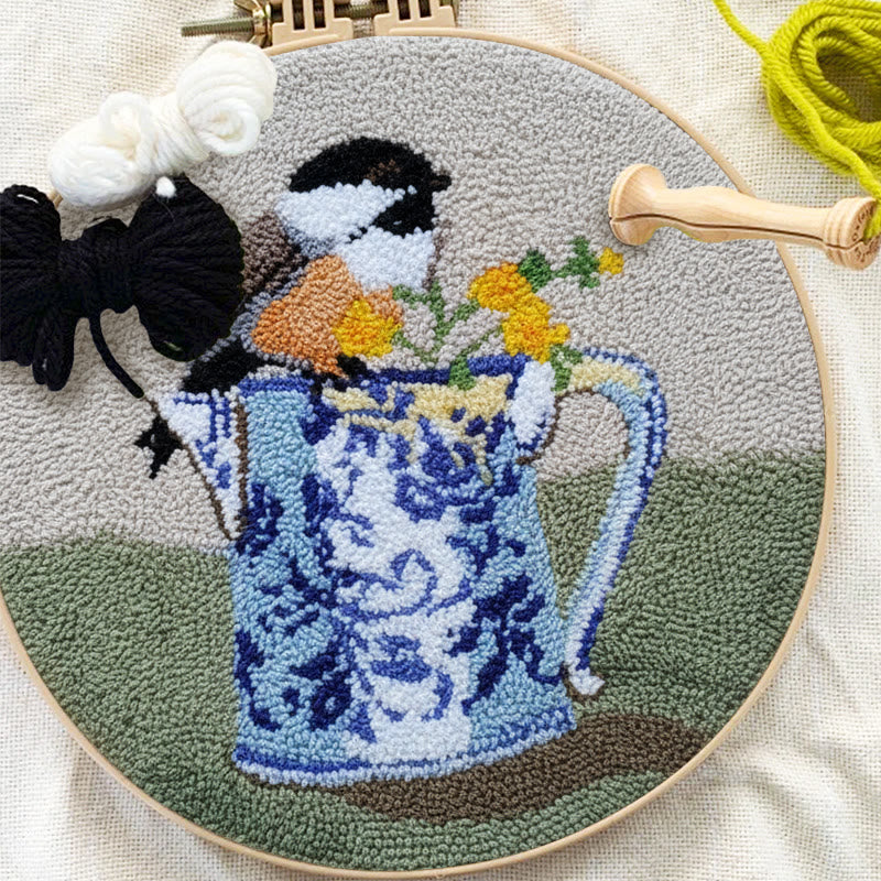  Bird With Teapot Punch Needle Kit - Lovely Bird Handicraft |  Diy Decorative Hoop Art - image 8