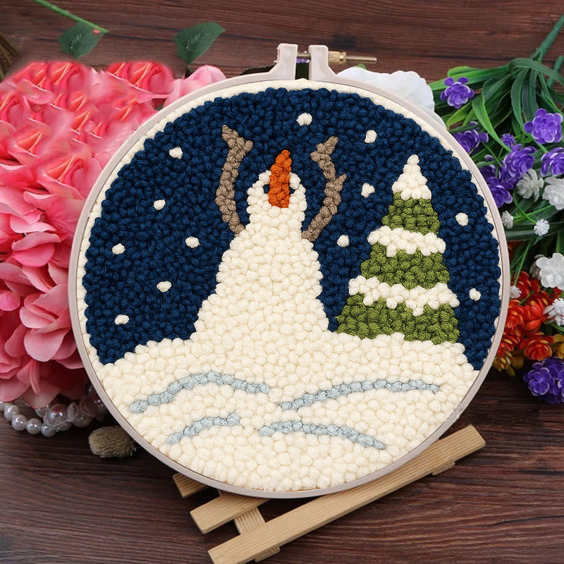 Christmas Snowman And Tree Punch Needle Kit - Handmade Needle Craft | Festival Decoration Gift  - image 1