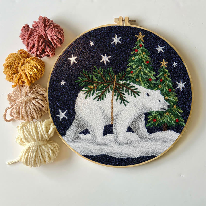 Polar Bears Punch Needle Kit - Christmas Tree Ornament | Easy Handmade Craft For Adults - image 1
