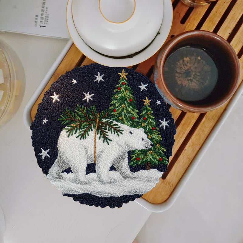 Polar Bears Punch Needle Kit - Christmas Tree Ornament | Easy Handmade Craft For Adults - 5 inch Coaster Kit - image 11