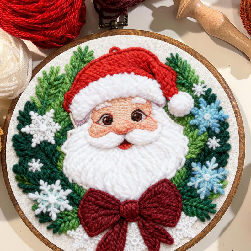 Happy Santa Claus Punch Needle Kit - Diy Beginner Handicraft | Christmas Tree Hanging Art - image 1