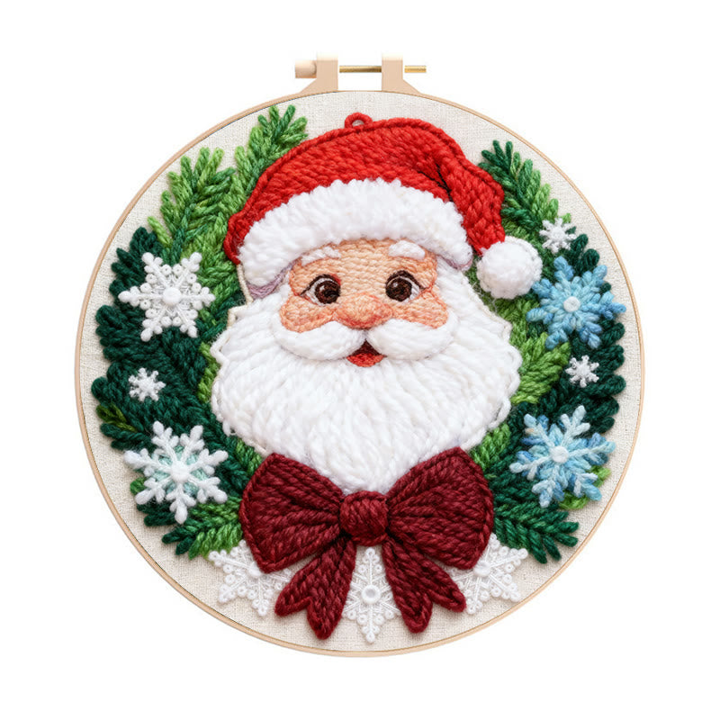 Happy Santa Claus Punch Needle Kit - Diy Beginner Handicraft | Christmas Tree Hanging Art - 8 inch Hoop Kit - image 0