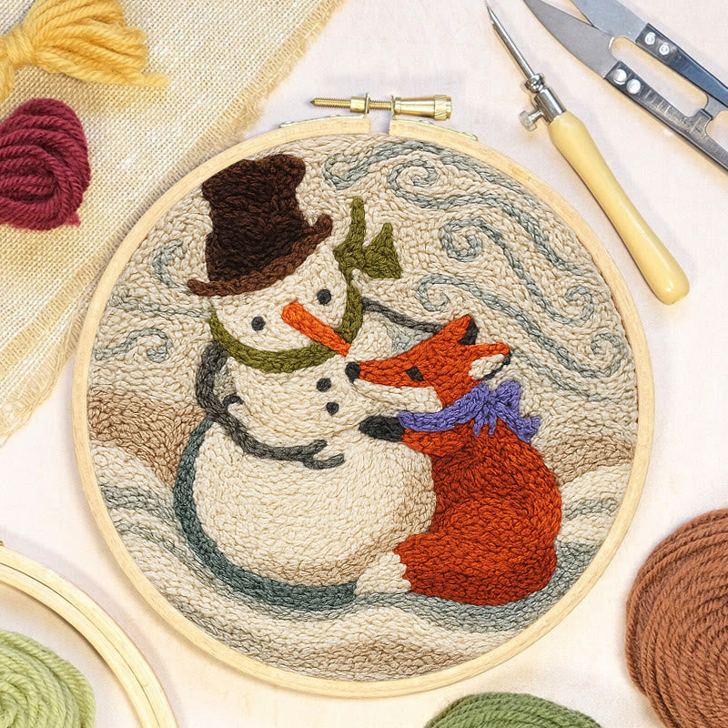 Fox And Snowman Punch Needle Kit - Winter Animal Artwork | Unique Christmas Collection  - image 2