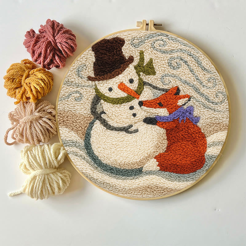 Fox And Snowman Punch Needle Kit - Winter Animal Artwork | Unique Christmas Collection  - image 1