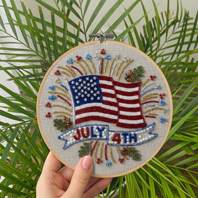 Rubbyoo Bead Embroidery Kit - 4th Of July | Diy Handmade Craft | Unique Hoop Art - image 6