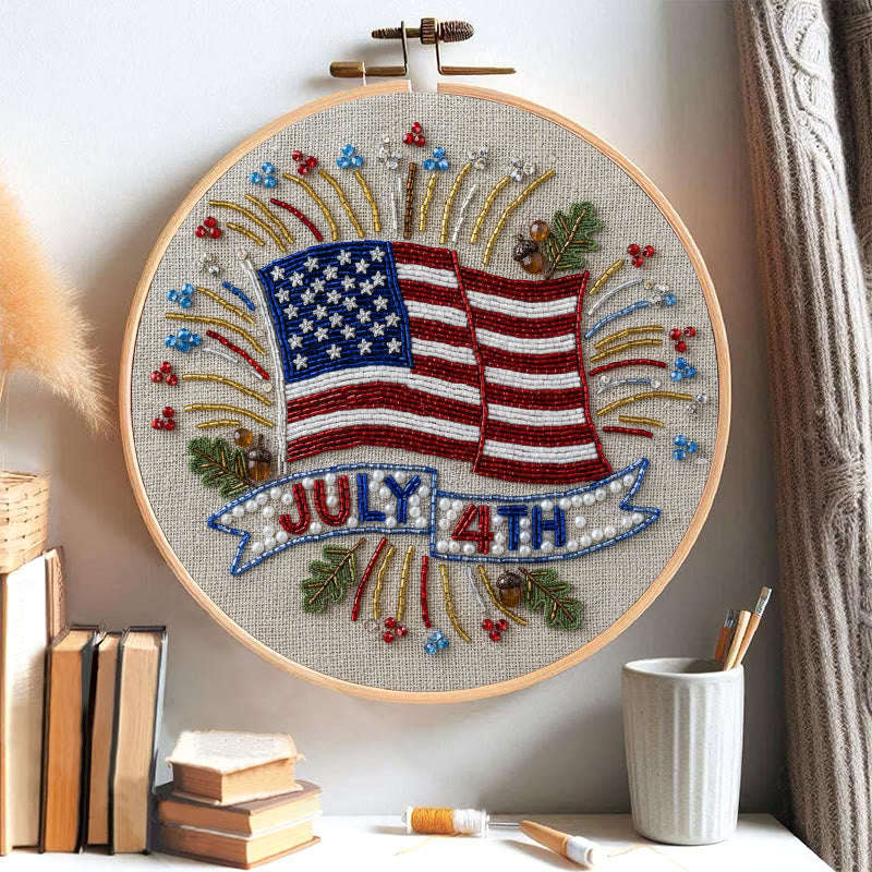 Rubbyoo Bead Embroidery Kit - 4th Of July | Diy Handmade Craft | Unique Hoop Art - image 3