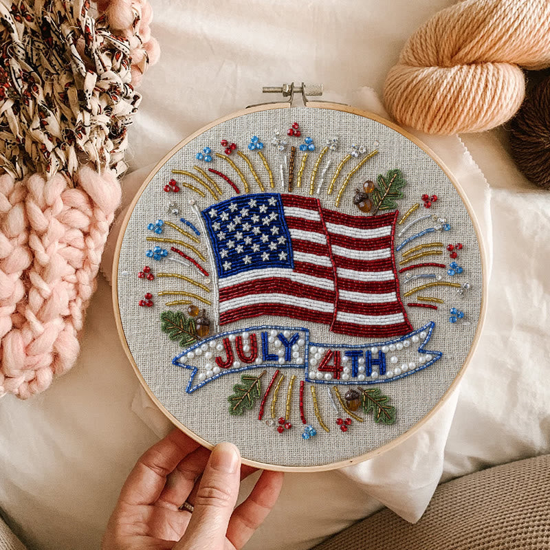 Rubbyoo Bead Embroidery Kit - 4th Of July | Diy Handmade Craft | Unique Hoop Art - image 2