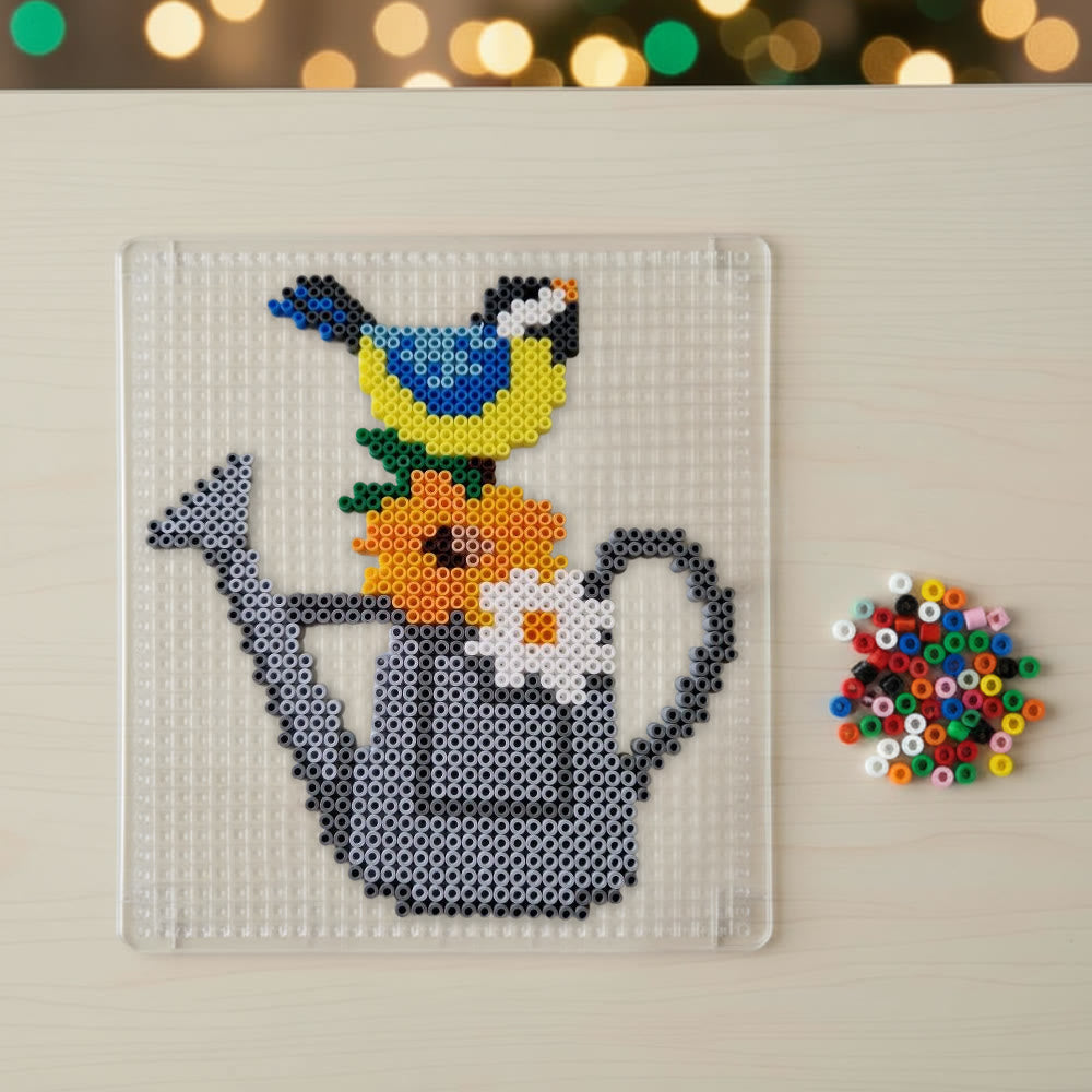 Rubbyoo Perler Beads Kit - Bird And Watering Pot | Floral Pixel Art | Diy Decorative Handicraft  - image 1