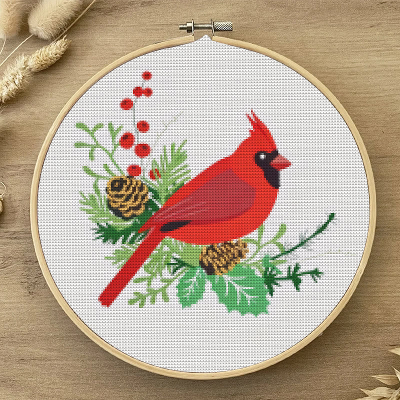  Cross Stitch Kit - Northern Cardinal | Floral Bird Stitch Art | Nice Handmade Decorative Craft  - image 1
