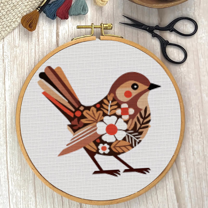  Cross Stitch Kit - Floral Autumn Bird | Gift For Animal Lovers | Unique Stitch Hoop Art - image 3