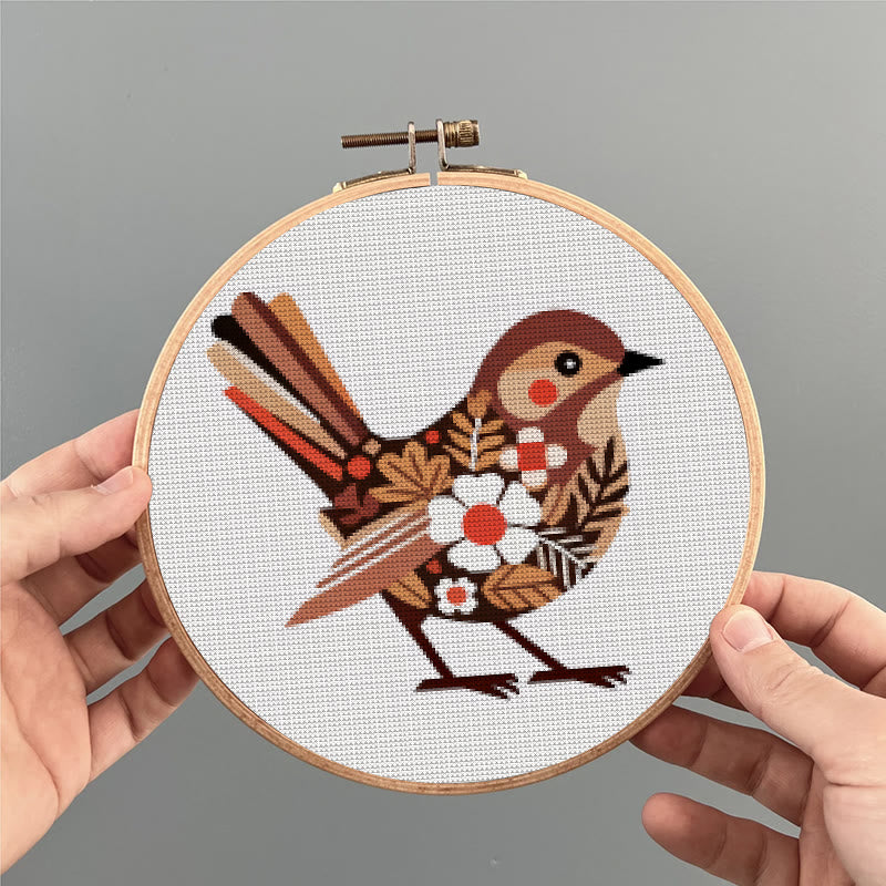  Cross Stitch Kit - Floral Autumn Bird | Gift For Animal Lovers | Unique Stitch Hoop Art - image 2