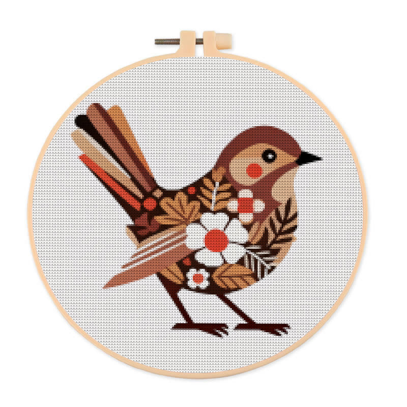  Cross Stitch Kit - Floral Autumn Bird | Gift For Animal Lovers | Unique Stitch Hoop Art - 20×20cm - image 0
