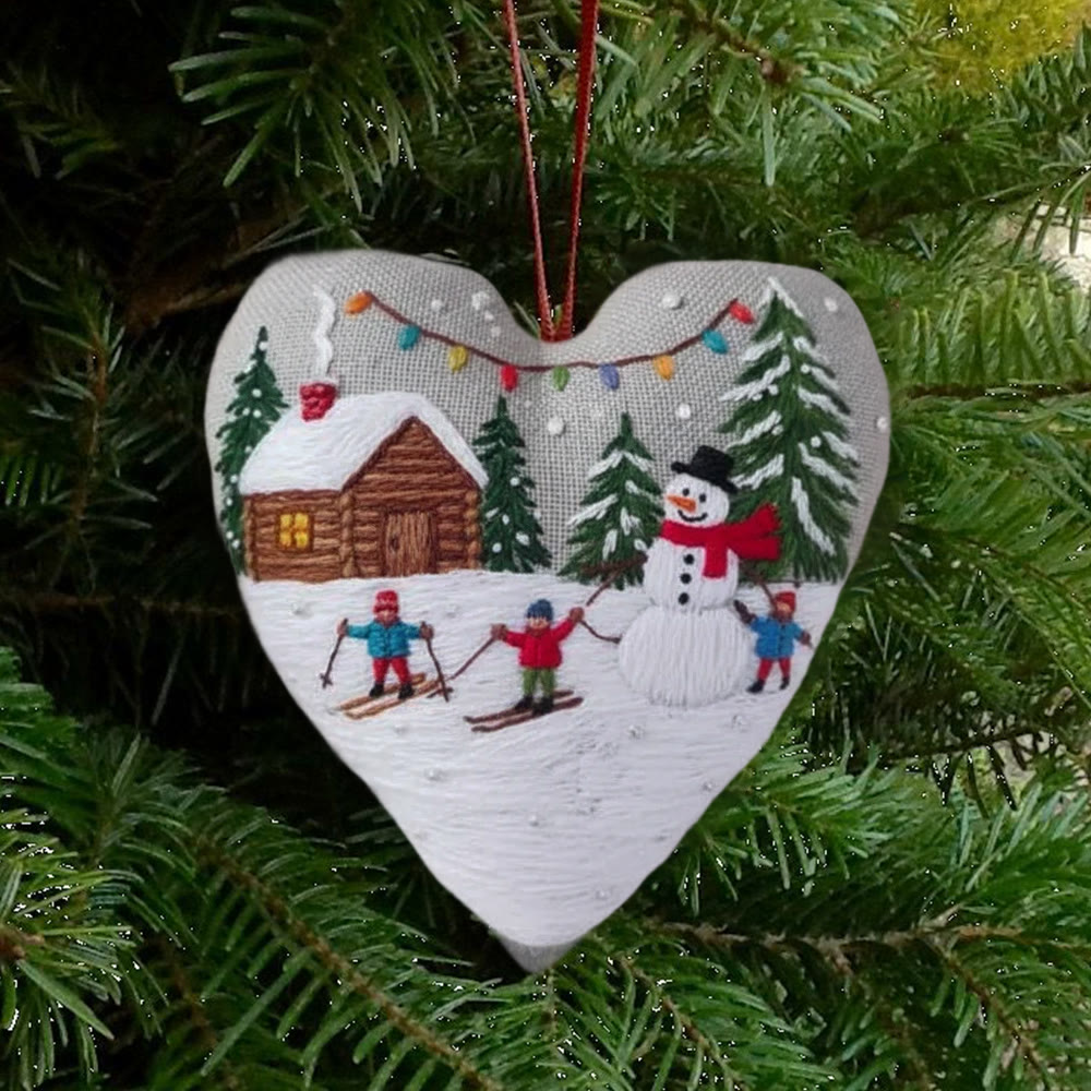 Rubbyoo Heart Embroidery Kit - Winter Snowman | Christmas Handmade Decor | Diy Holiday Gift - 6 inches hoop kit - image 0