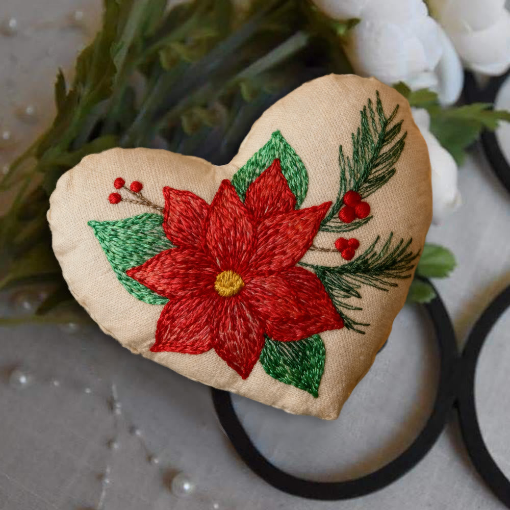 Rubbyoo Heart Embroidery Kit - Winter Poinsettia | Christmas Floral Ornament | Handmade Hoop Art  - image 3