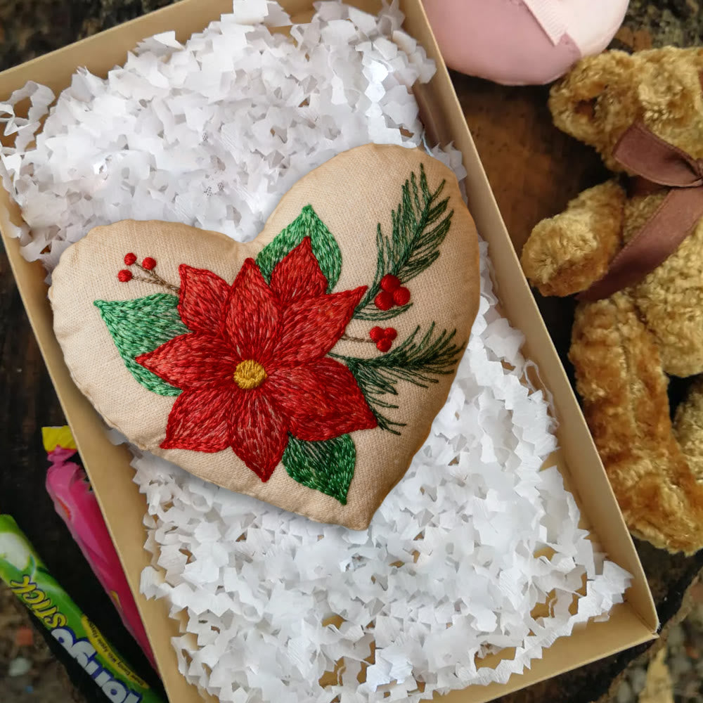 Rubbyoo Heart Embroidery Kit - Winter Poinsettia | Christmas Floral Ornament | Handmade Hoop Art  - image 2