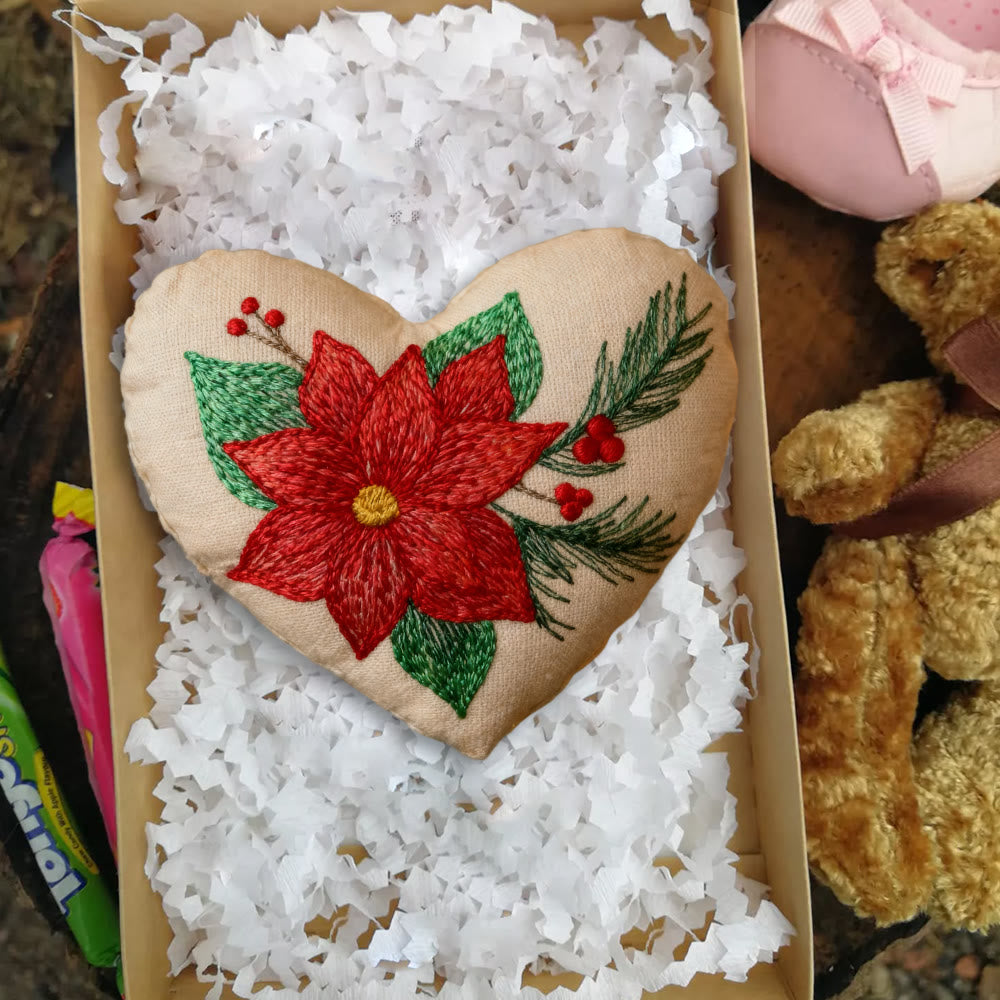 Rubbyoo Heart Embroidery Kit - Winter Poinsettia | Christmas Floral Ornament | Handmade Hoop Art  - image 5