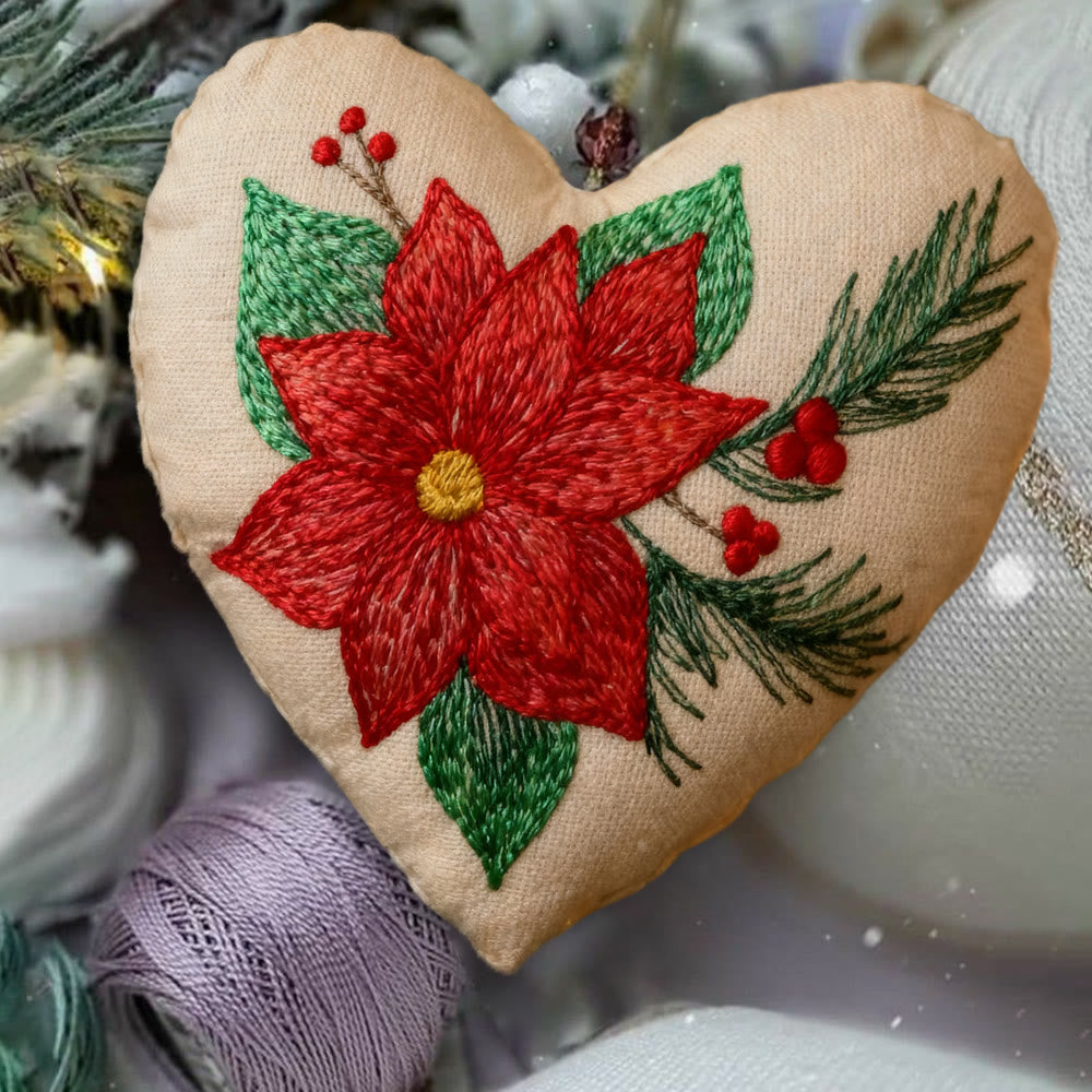 Rubbyoo Heart Embroidery Kit - Winter Poinsettia | Christmas Floral Ornament | Handmade Hoop Art  - image 4