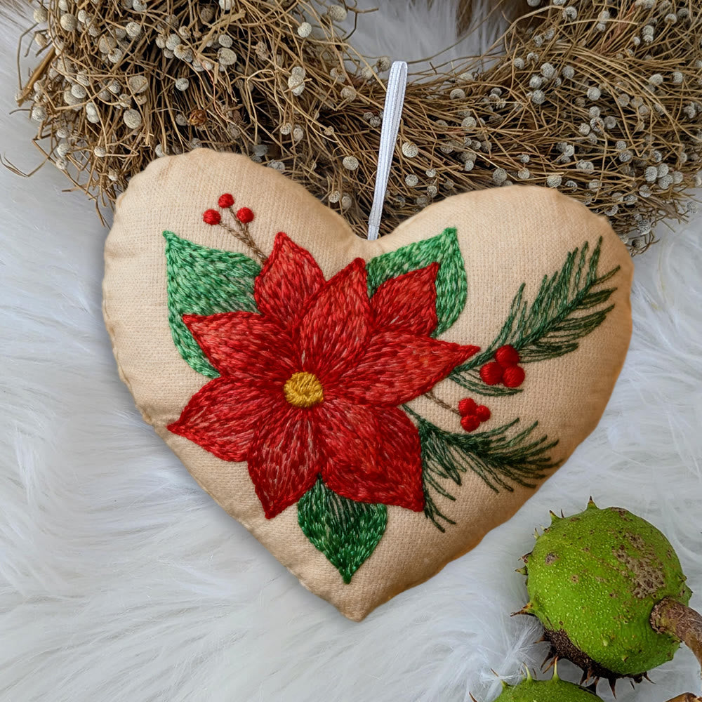 Rubbyoo Heart Embroidery Kit - Winter Poinsettia | Christmas Floral Ornament | Handmade Hoop Art  - image 8