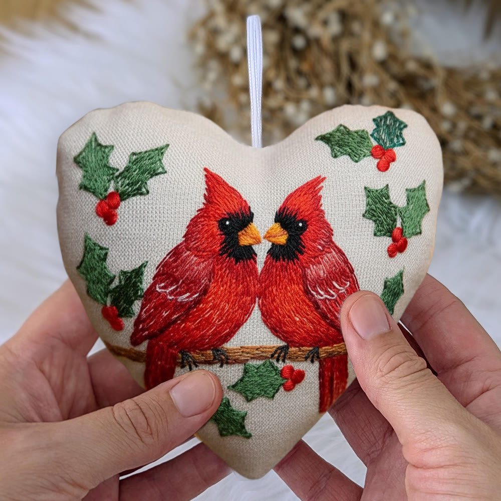 Rubbyoo Heart Embroidery Kit - Cardinals | Unique Holly Ornament | Christmas Bird Decoration - image 9