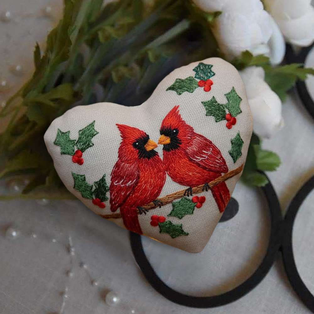 Rubbyoo Heart Embroidery Kit - Cardinals | Unique Holly Ornament | Christmas Bird Decoration - image 2