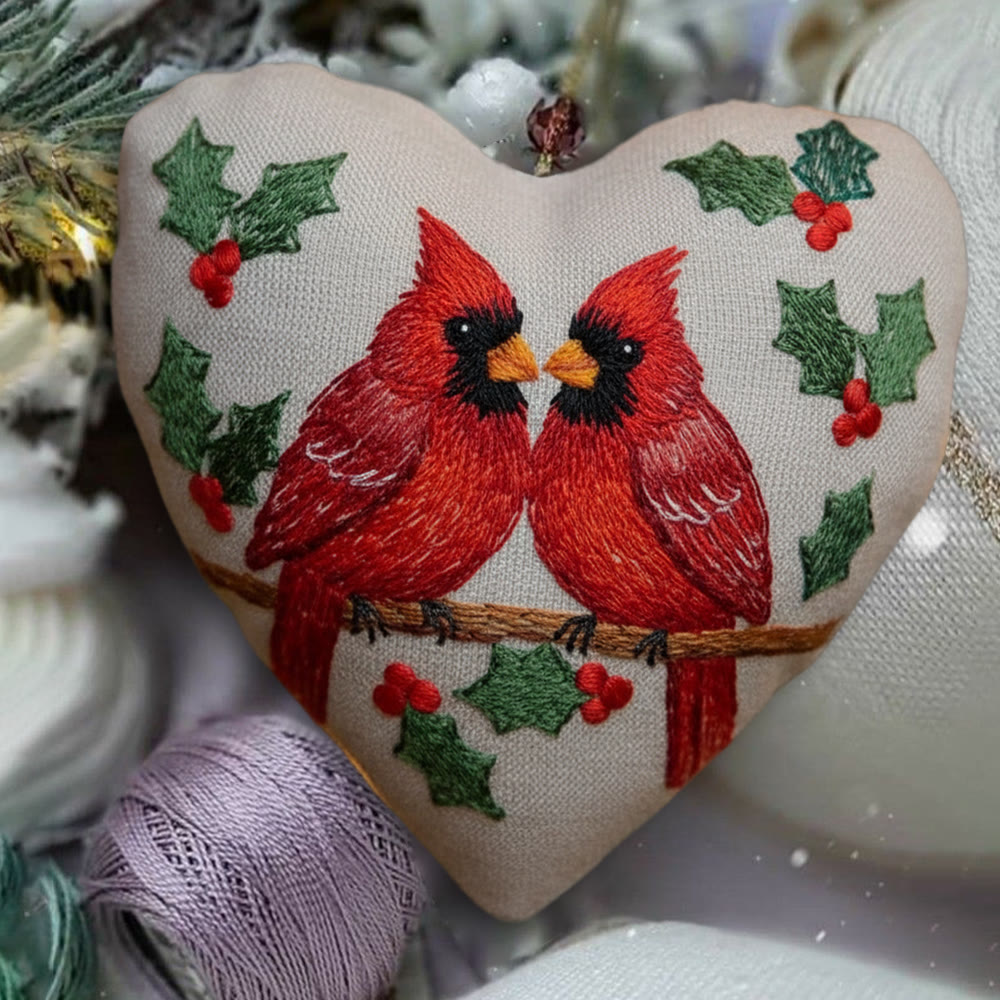 Rubbyoo Heart Embroidery Kit - Cardinals | Unique Holly Ornament | Christmas Bird Decoration - image 8