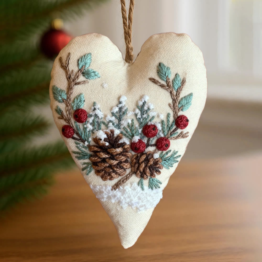 Rubbyoo Heart Embroidery Kit - Christmas Pine Cones | Holiday Celebration Craft | Unique Stitch Art  - image 1