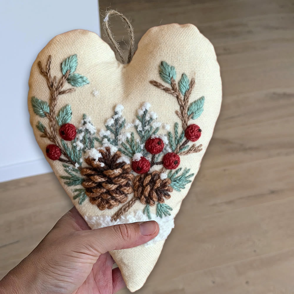 Rubbyoo Heart Embroidery Kit - Christmas Pine Cones | Holiday Celebration Craft | Unique Stitch Art  - image 3