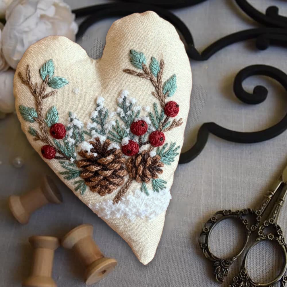 Rubbyoo Heart Embroidery Kit - Christmas Pine Cones | Holiday Celebration Craft | Unique Stitch Art  - image 2