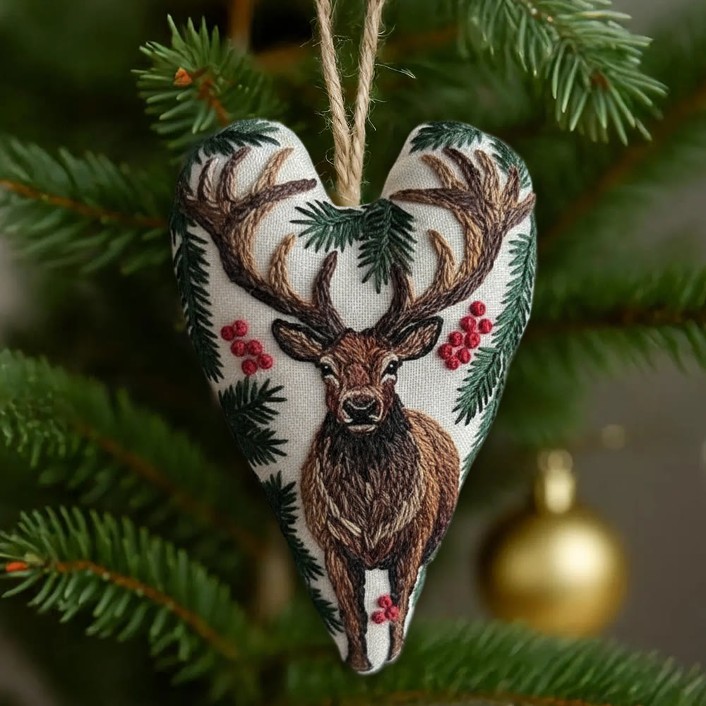 Rubbyoo Heart Embroidery Kit - The King Of Deer | Christmas Animal Craft | Decorative Needle Art  - 6 inches hoop kit - image 0