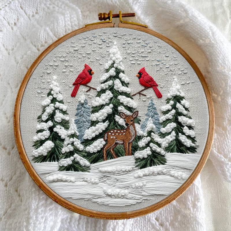 Rubbyoo Embroidery Kit - Snowy Forest | Christmas Cardinals Handicraft | Winter Landscape Art  - image 5