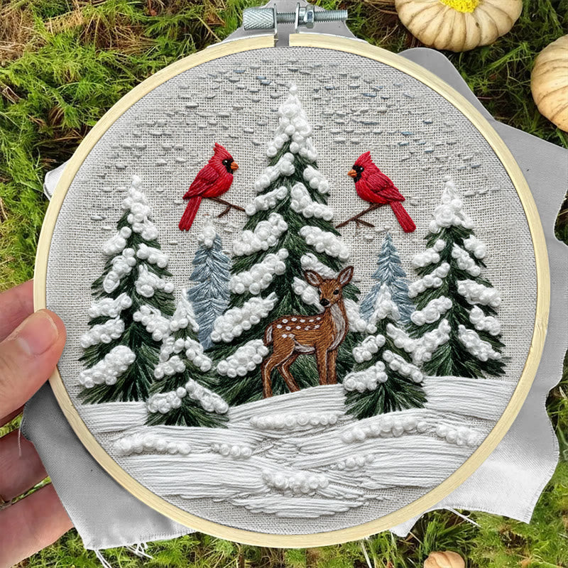 Rubbyoo Embroidery Kit - Snowy Forest | Christmas Cardinals Handicraft | Winter Landscape Art  - image 7