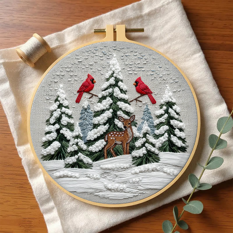 Rubbyoo Embroidery Kit - Snowy Forest | Christmas Cardinals Handicraft | Winter Landscape Art  - image 6