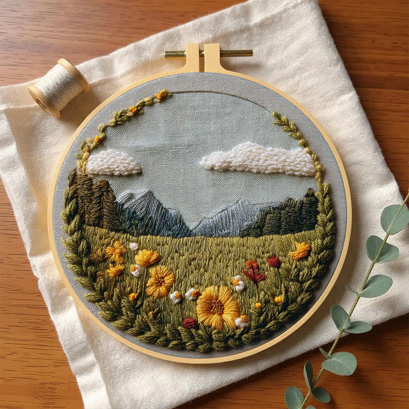 Rubbyoo Embroidery Kit - Beautiful Wildflower | Handmade Landscape Craft | Diy Stitch Craft For Starter - image 5