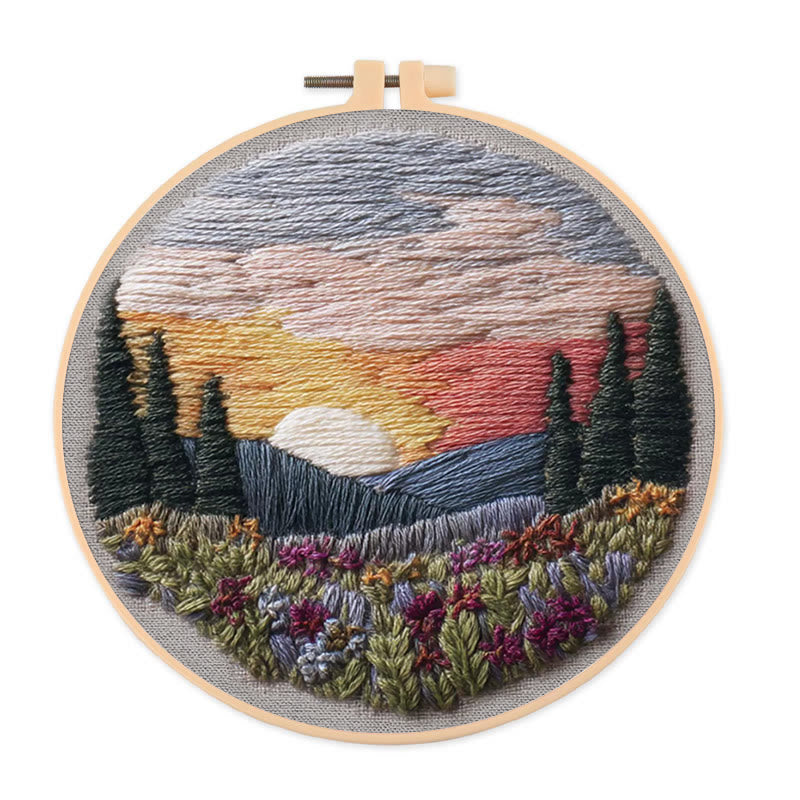 Rubbyoo Embroidery Kit - Beautiful Sunset | Diy Hoop Art | Decorative Handmade Craft - 20*20cm - image 0