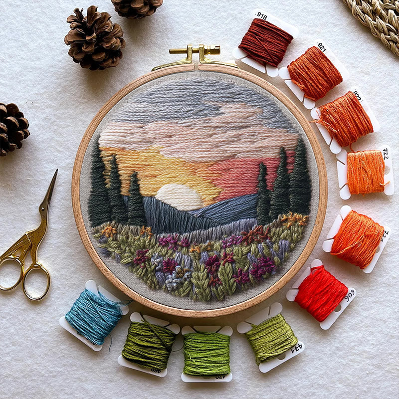 Rubbyoo Embroidery Kit - Beautiful Sunset | Diy Hoop Art | Decorative Handmade Craft - image 5