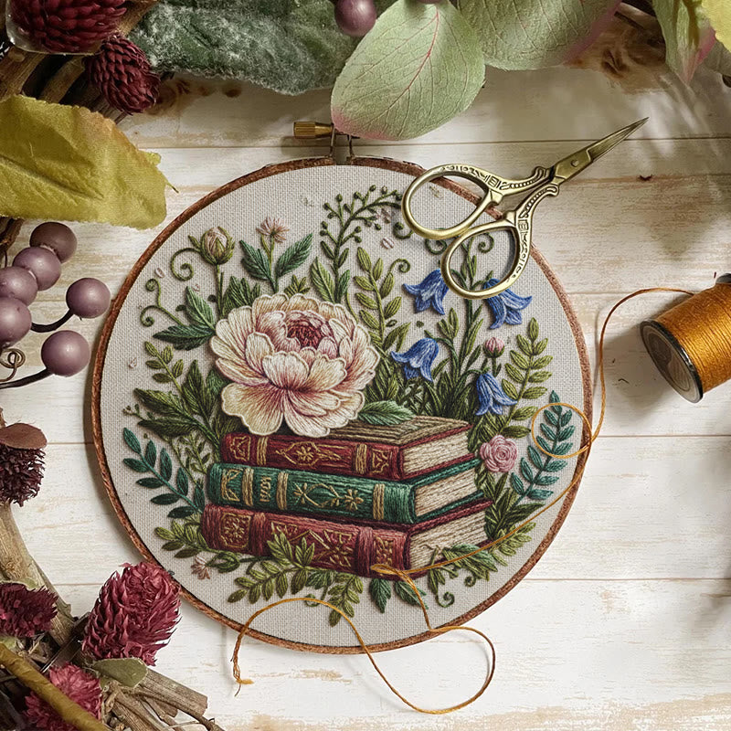 Rubbyoo Embroidery Kit - Blooming Flower With Book | Perfect Bookshelf Ornament | Nice Gifts For Her - image 5