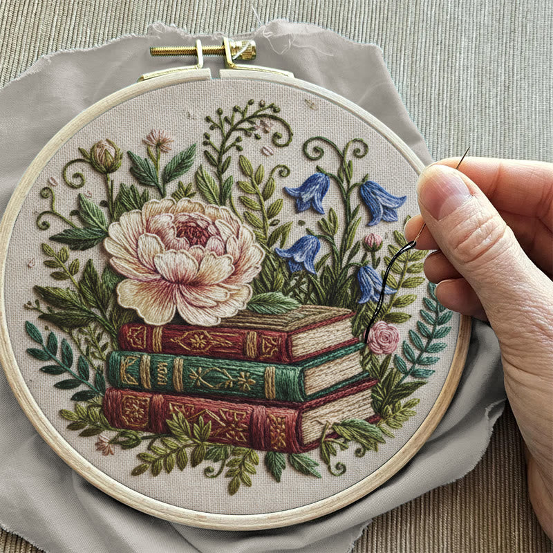 Rubbyoo Embroidery Kit - Blooming Flower With Book | Perfect Bookshelf Ornament | Nice Gifts For Her - image 6