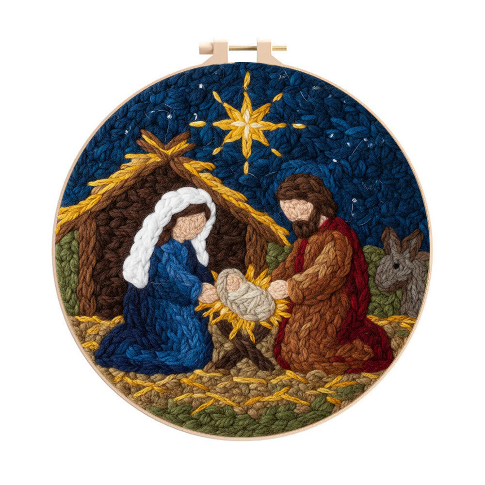 Christmas Nativity Scene  Punch Needle Kit - Religious Christmas Doormat | Handmade Needle Gift - 8 inch Hoop Kit - image 0