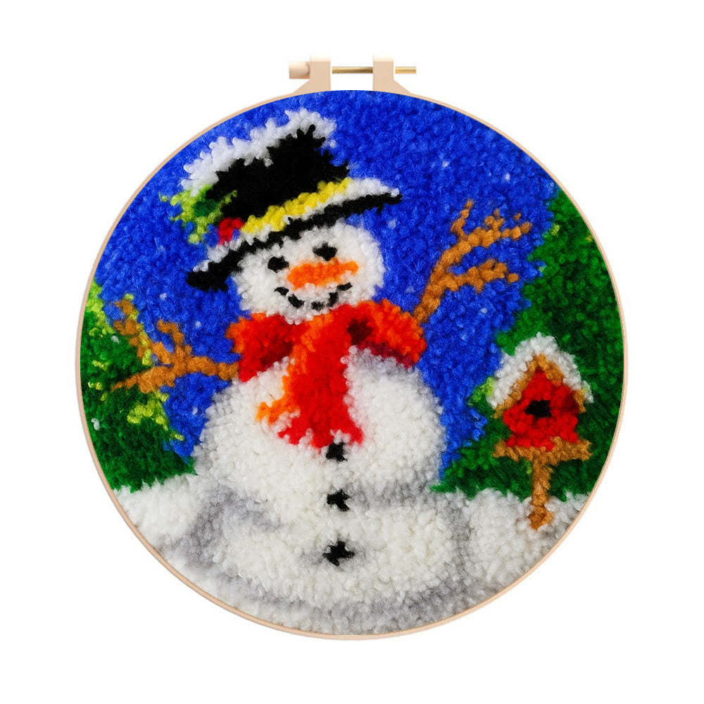 Happy Snowman Punch Needle Kit - Diy Christmas Coaster | Perfect Holiday Present  - 8 inch Hoop Kit - image 0