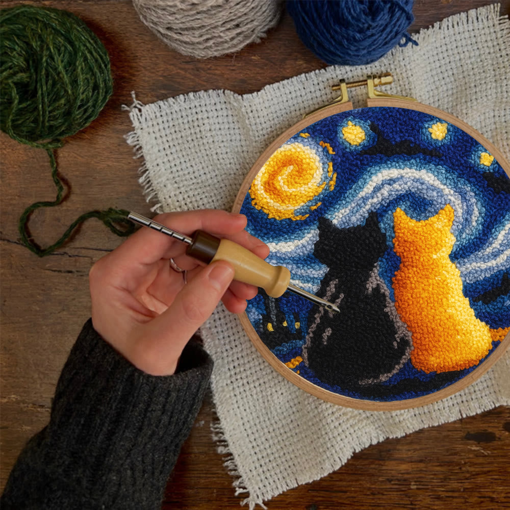 Starry Sky With Cats Punch Needle Kit - Creative Coaster Art | Unique Desk Decor  - image 5