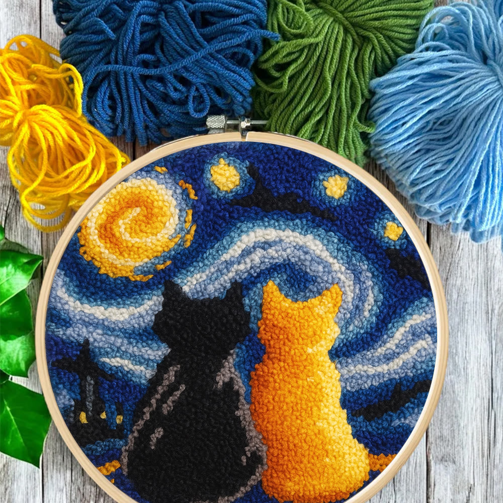 Starry Sky With Cats Punch Needle Kit - Creative Coaster Art | Unique Desk Decor  - image 2
