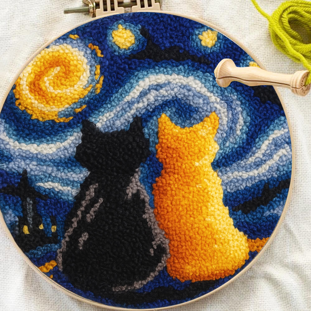 Starry Sky With Cats Punch Needle Kit - Creative Coaster Art | Unique Desk Decor  - image 8