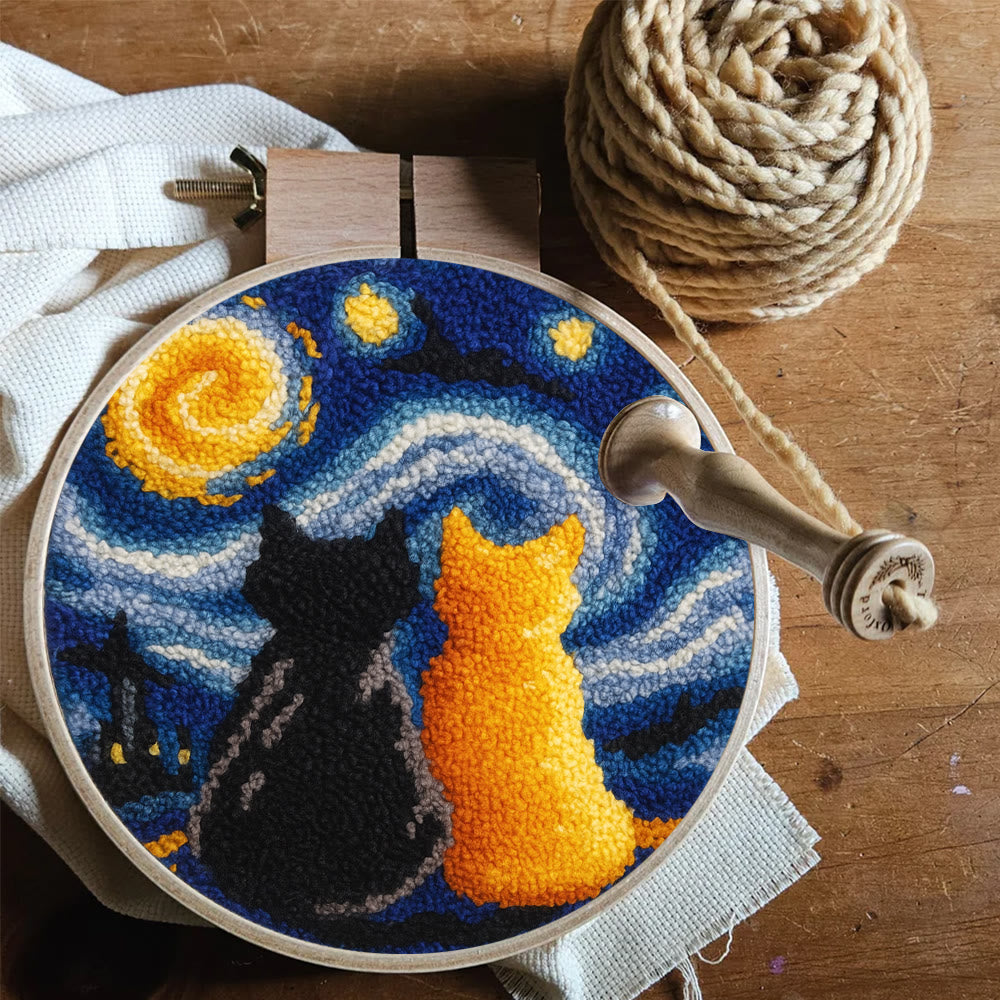 Starry Sky With Cats Punch Needle Kit - Creative Coaster Art | Unique Desk Decor  - image 3