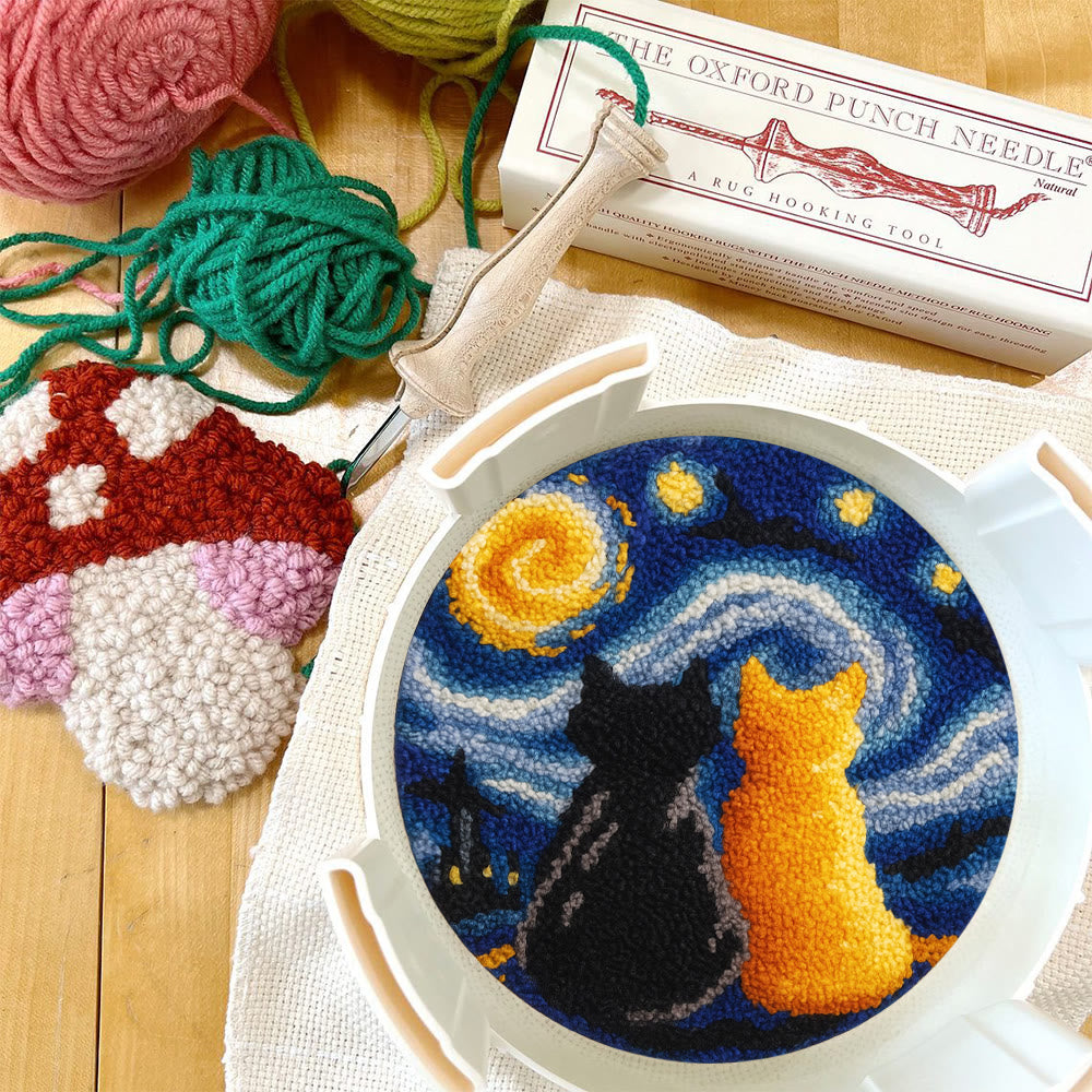 Starry Sky With Cats Punch Needle Kit - Creative Coaster Art | Unique Desk Decor  - image 4