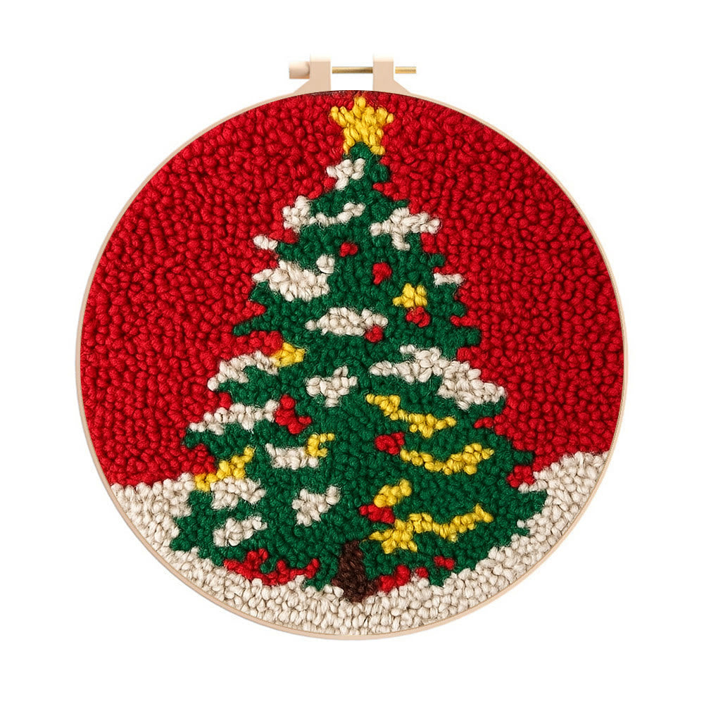 Shiny Christmas Tree Punch Needle Kit - Diy Christmas Needle Art  | Nice Handmade Craft For Kid - 8 inch Hoop Kit - image 0